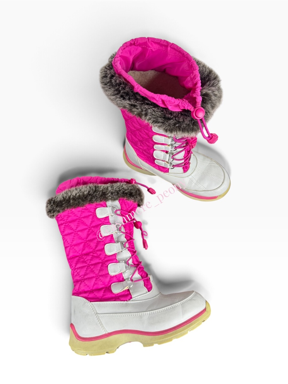 Lands' End Girls' Hot Pink Quilted Winter Boots with Faux Fur Cuff Girls US 2M
